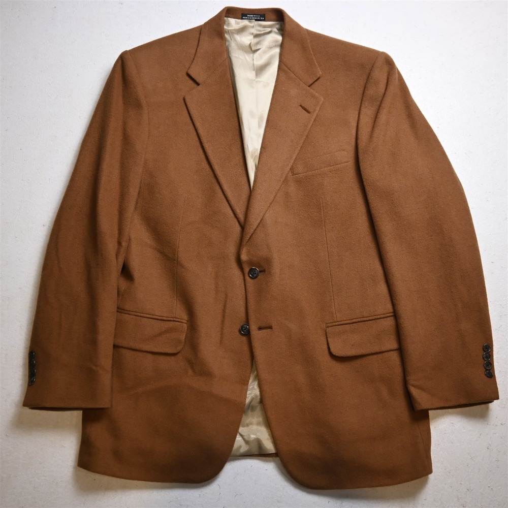 Vtg USA Made 44L Vicuna Brown 100% Camel Hair Flannel Blazer Jacket Sport Coat